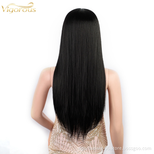Heat Resistant Fiber Lace Wigs Middle Part Long Straight Black Hair Synthetic Hair Wigs For Black Women